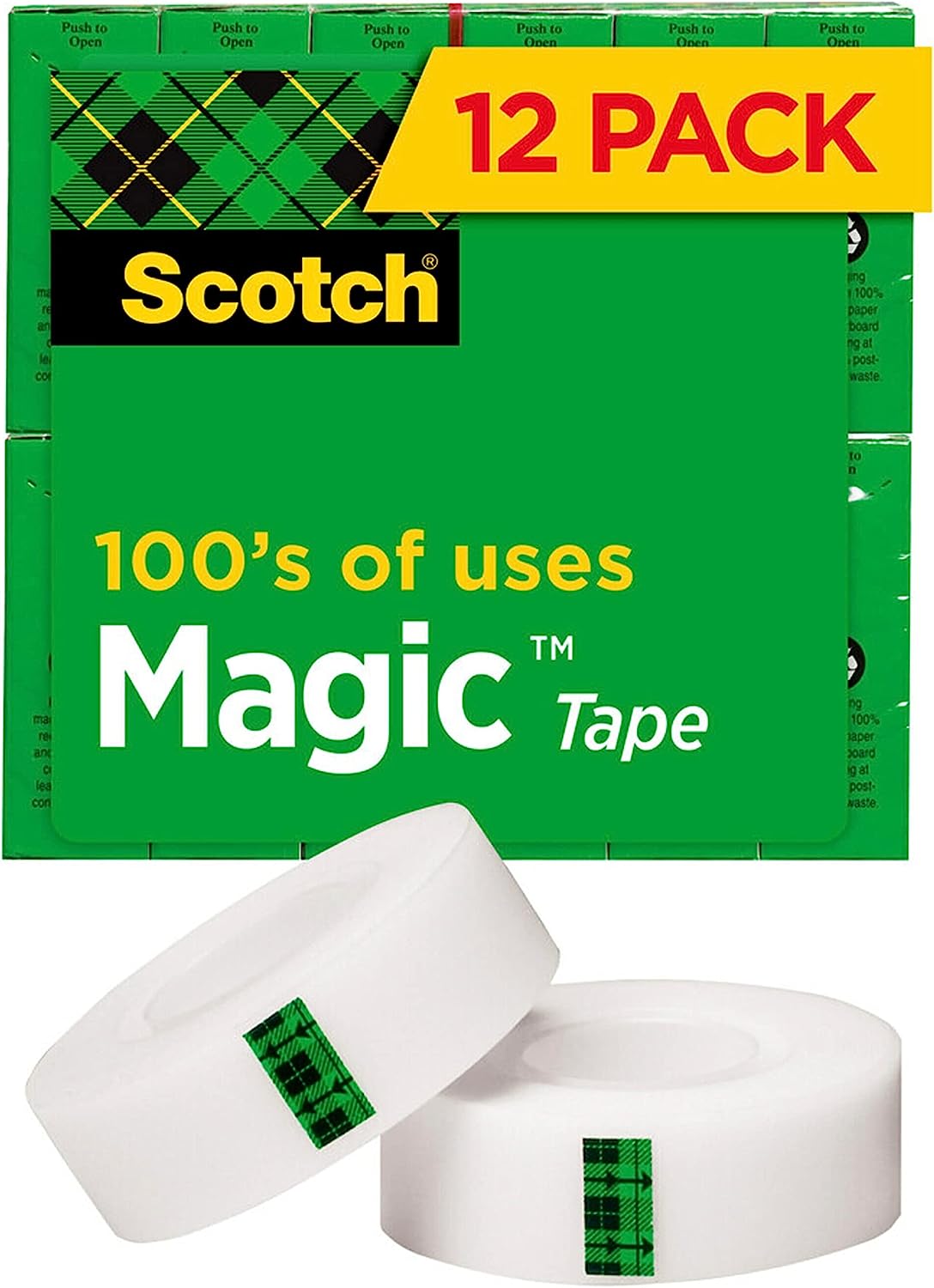 Scotch Magic Tape, 12 Rolls, Numerous Applications, Invisible, Engineered for Repairing, 3/4 x 1000 Inches, Boxed (810K12) - Image 1